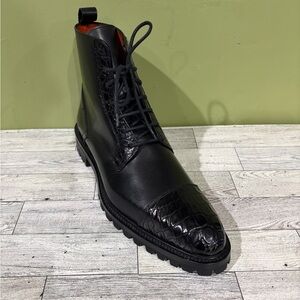 Fennix Italy Elegant Black Men's combat boot Leather calf/gator cap toe  sz 9